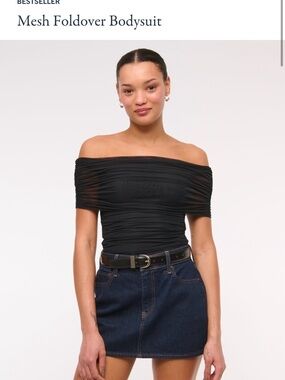 Abercrombie & Fitch Black Off-Shoulder Mesh Bodysuit